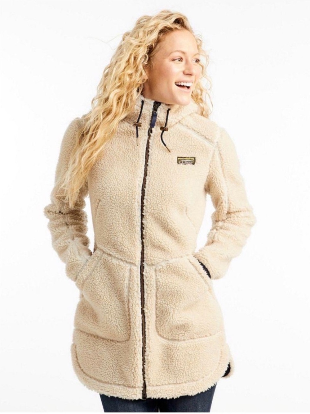 L.L. Bean Cream Sherpa Zip-Up Hooded Jacket